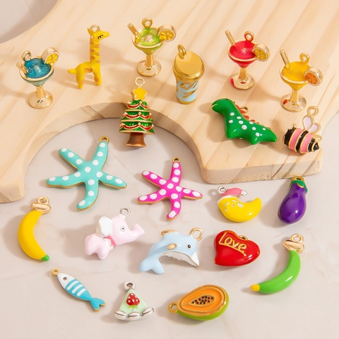 Stainless Steel Alloy Enamel Drip Oil Pendants Fruit Animal Shapes For DIY Jewelry Making Accessories Charms