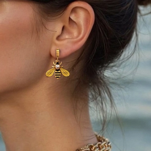 Edelstahl Biene Künstliche Perle Schmuckset Für Damen Emaille Insekten Schmetterling Blume Anhänger Halskette Ohrringe Schmuck