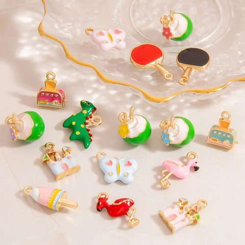 DIY Jewelry Making Charms Enamel Drip Oil Animal Food Butterfly Stainless Steel Pendants For Bracelet Necklace Accessories