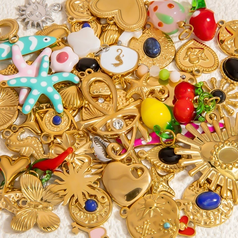 Blindbox DIY Schmuck Charms Edelstahl Emaille Anhänger Mix Stile Tiere Sterne Herzen Für Halskette Zubehör