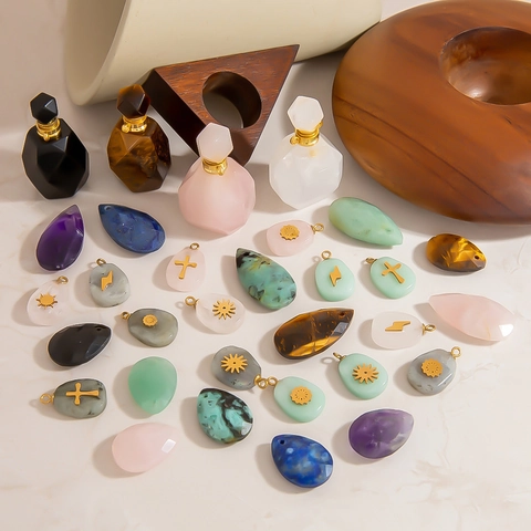 Natural Stone Stainless Steel Perfume Bottle Teardrop Pendant Only For DIY Necklace Bracelet Jewelry Making Accessories