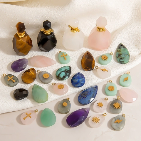 Natural Stone Stainless Steel Perfume Bottle Teardrop Pendant Only For DIY Necklace Bracelet Jewelry Making Accessories