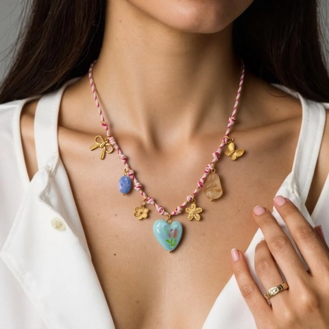 Boho Edelstahl Geflochtenes Seil Multi-Anhänger Halskette Herz Schmetterling Meeresschildkröte Seestern Muschel Blume Schmuck Für Damen
