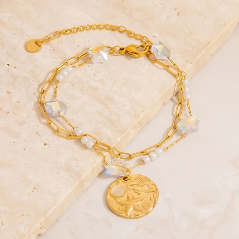 Edelstahl Ozean Thema Armband Mit Mehreren Anhängern Vergoldet Seestern Muschel Künstliche Perle Charms Urlaub Schmuck Für Damen