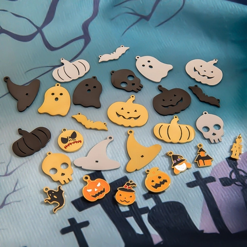 Halloween Stainless Steel Charms Pumpkin Ghost Bat Witch Skull Enamel Pendants For DIY Jewelry Making Necklace Bracelet