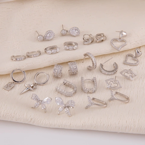 French Vintage 925 Sterling Silver Earrings For Women Irregular Heart Water Drop Asymmetrical Rhinestone Stud Earrings Elegant Jewelry Gift