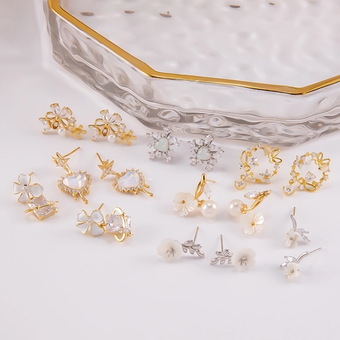 925 Sterlingsilber Ohrstecker Für Damen Blumen Schmetterling Schneeflocke Herz Muschel Strass Künstliche Perle Ohrringe