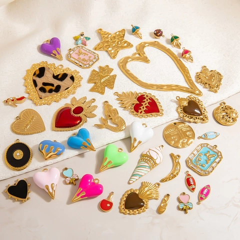 Stainless Steel Heart Jellyfish Mermaid Pendants Rhinestone Enamel Charms For DIY Jewelry Making Necklace Accessories Women
