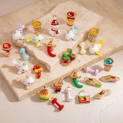 Alloy Drip Oil Enamel Pendant Christmas Santa Snowman Whale Dumbbell Sneaker Burger Cocktail Jewelry Making DIY Charm Accessory