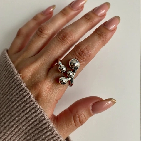 Stainless Steel Irregular Wave Open Ring For Unisex S-shaped Minimalist Liquid Metal Polished Finger Ring Fashion Jewelry