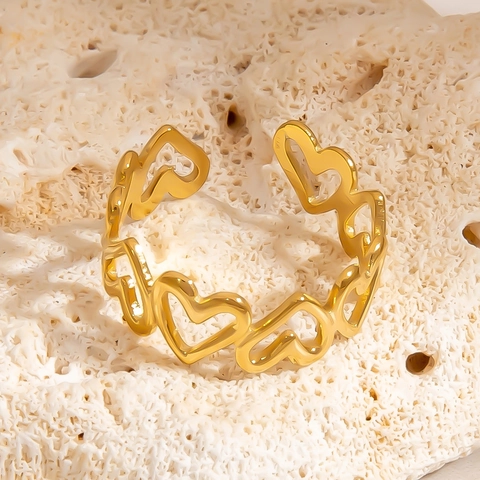 Anillo Abierto de Acero Inoxidable para Mujer Minimalista Chapado en Oro Hueco Corazón Flor Geométrico Anillo Ajustable Joyería