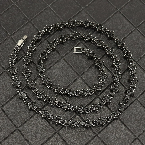Collana Tennis in Lega di Lusso con Zirconi Neri per Uomo e Donna Hip Hop Fiore di Croce Punk Stile Gioielli di Tendenza