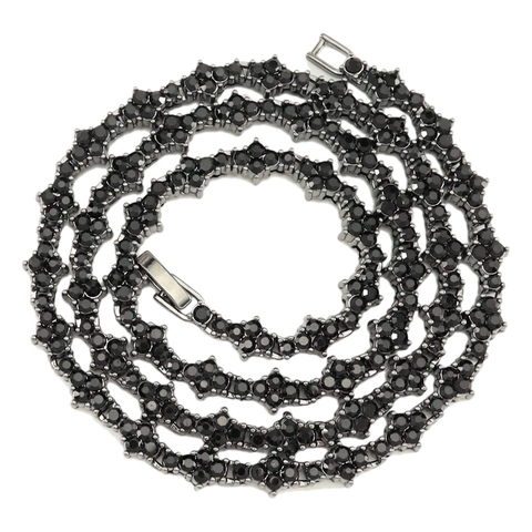 Collana Tennis in Lega di Lusso con Zirconi Neri per Uomo e Donna Hip Hop Fiore di Croce Punk Stile Gioielli di Tendenza