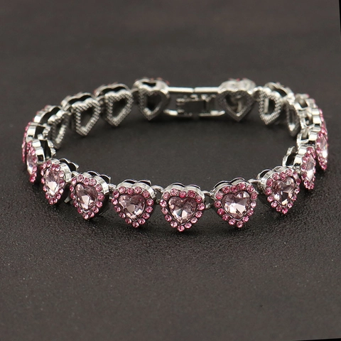 Luxury Alloy Rhinestone Heart Link Chain Bracelet Iced Out Cuban Hand Jewelry For Women Street Hip Hop Style Fashion