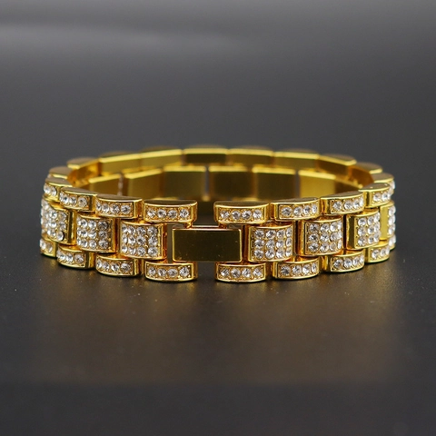 Bracelet de Montre Hip Hop pour Hommes en Alliage de Luxe avec Strass Chaîne Tank pour Bijoux de Style Urbain