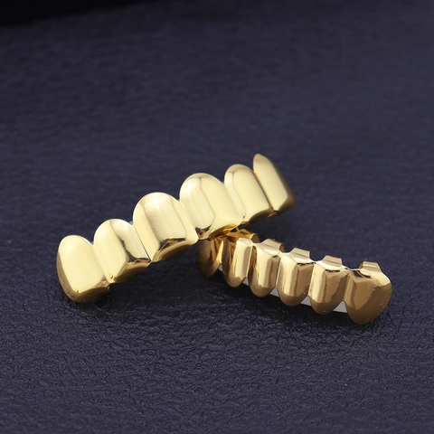 Hip Hop Teeth Grillz Copper Gold Silver Plated Vampire Fangs Mirror Finish Fashion Body Jewelry Men Women Party Accessories