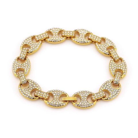 Pulsera de Eslabones Marineros Hip Hop Aleación Diamante de Imitación Cadena Grano de Café Oro Plata Iced Out Joyería Para Hombres Mujeres