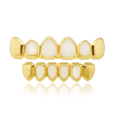 Hip Hop Hollow Out Copper Teeth Grillz Electroplated Dental Grills Performance Prop For Men Women Fashion Jewelry Accessory