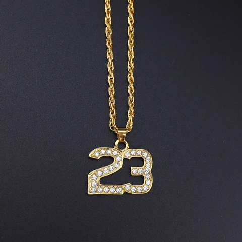 Collar con Colgante Número 23 Hip Hop para Hombre Mujer Aleación Chapada en Oro con Diamantes de Imitación Joyería de Calle