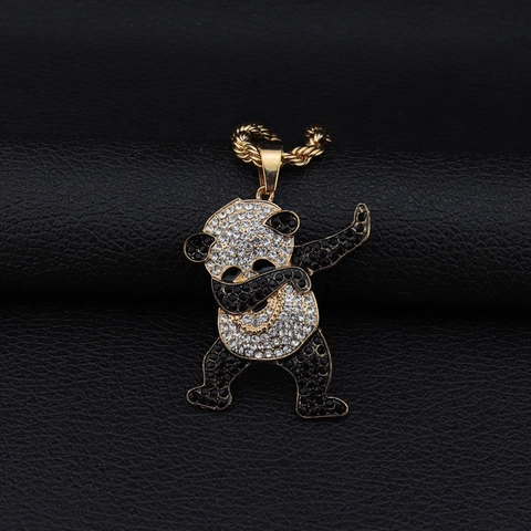 Hip-Hop-Anhänger-Halskette Mit Dabbing Panda Aus Legierung Und Strass Gold Silber Iced Out Schmuck
