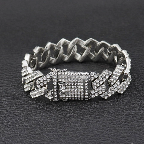 Hip-Hop-Iced-Out-Panzerarmband Legierung Strass Eingelegt Schmuck Für Herren Gold Silber Roségold Ton Klobige Kette