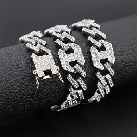 Herren Hip Hop Panzerkette Zinklegierung Strass Besetzt Initial H Streetwear Übertriebener Schmuck Gold Silber Farbe