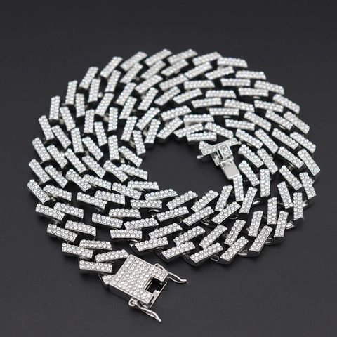 Herren Hip Hop Iced Out Cuban Link Halskette Legierung Strass Pave Streetwear Bankett Party Heavy Metal Modeschmuck Für Männer