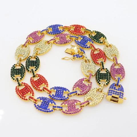Collana a Chicco di Caffè Hip Hop in Lega con Strass Tutto Ghiaccio Gioielli di Moda per Uomo Donna Festa Streetwear Accessori