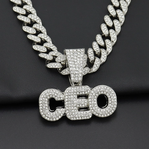 Collana con Pendente Lettera CEO Hip Hop Lega Strass Catena Cubana Catena a Corda Oro Argento Gioielli Uomo Donna