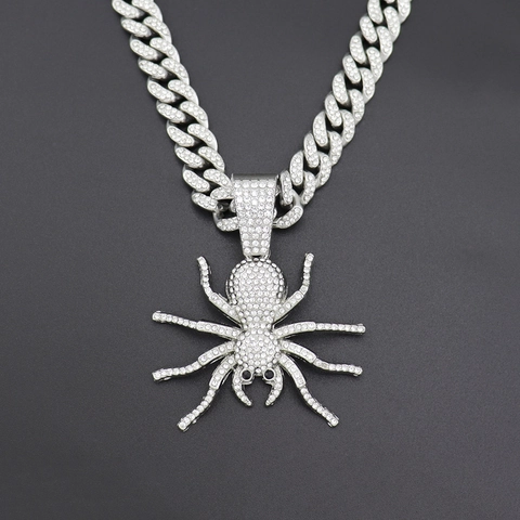 Hip-Hop Spinne Anhänger Halskette Legierung Strass Vereiste Breite Panzerkette Streetwear Schmuck Herren Damen Accessoires