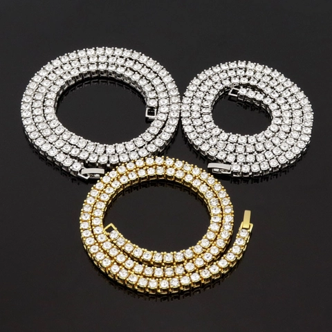 Hip Hop Single Row Rhinestone Tennis Chain Necklace For Men Women Alloy Shiny Bling Jewelry Gift