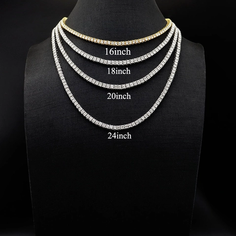 Collar de Cadena de Tenis Hip Hop de Aleación con Fila Única de Strass para Hombres Mujeres Chapado en Oro Plata Joyería