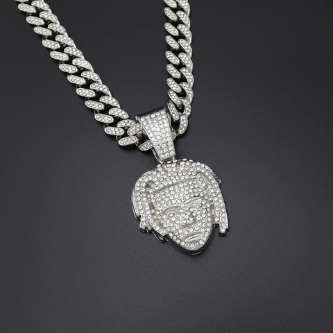 Hiphop Strass Portret Hanger Halsketting Met Cubaanse Touwketting Zinklegering Karakter Halsketting Voor Mannen Vrouwen Streetwear Sieraden