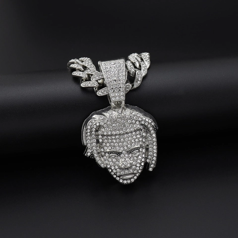 Hiphop Strass Portret Hanger Halsketting Met Cubaanse Touwketting Zinklegering Karakter Halsketting Voor Mannen Vrouwen Streetwear Sieraden