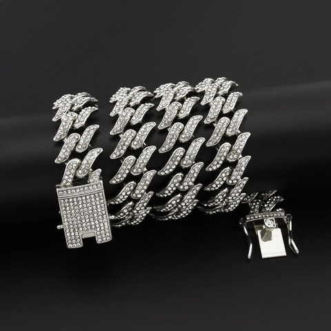 Hiphop Iced Out Cubaanse Ketting Legering Volledige Strass Doornen Ketting Overdreven Streetwear Sieraden Voor Mannen Vrouwen Feest