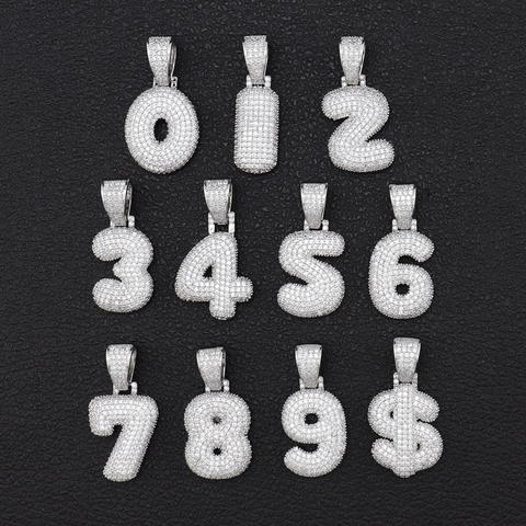 Hip Hop Iced Out Bubble Nummer Anhänger Halskette Für Damen Herren Kupfer Strass 0-9 Dollarzeichen Charm Seilkette Schmuck