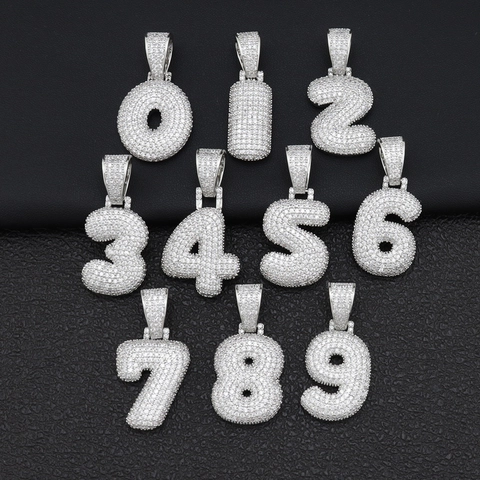 Hip Hop Iced Out Bubble Nummer Anhänger Halskette Für Damen Herren Kupfer Strass 0-9 Dollarzeichen Charm Seilkette Schmuck