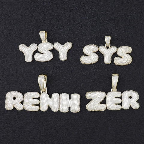 Hip Hop Bubble Letter Κολιέ Μενταγιόν Iced Out Κοσμήματα από Χαλκό και Ζιργκόν Με Ανοξείδωτη Αλυσίδα Σχοινί για Άνδρες Γυναίκες