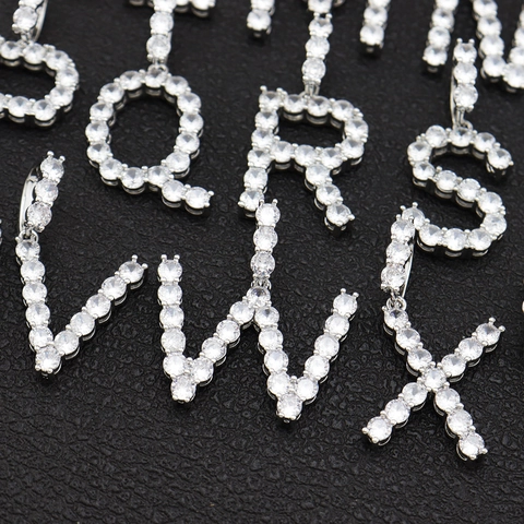 Hip Hop Silver Color Copper Pave Rhinestone 26 Alphabet Initial Letter Pendant Only Without Chain Rap DIY Jewelry Accessory