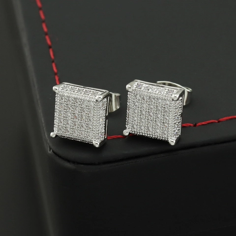 Square Copper Zirconia Stud Earrings For Men Women Hip Hop Iced Out Micro Pave Zirconia Earrings Luxury Fashion Jewelry