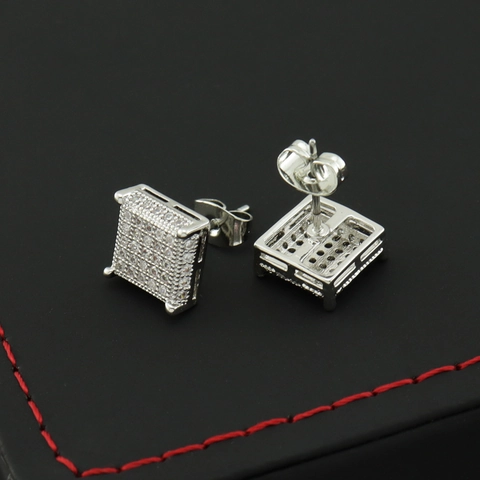 Square Copper Zirconia Stud Earrings For Men Women Hip Hop Iced Out Micro Pave Zirconia Earrings Luxury Fashion Jewelry