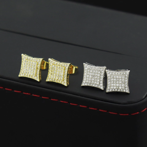 Hip Hop Vierkante Koperen Oorknopjes Met Zirconia Pavé Geometrische Ingelegde Bling Sieraden Cadeau Voor Mannen En Vrouwen