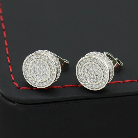 Orecchini a Bottone Hip Hop da Uomo in Rame Con Zirconia Intarsiato Completo Oro Argento Placcato Gioielli Geometrici Accessorio