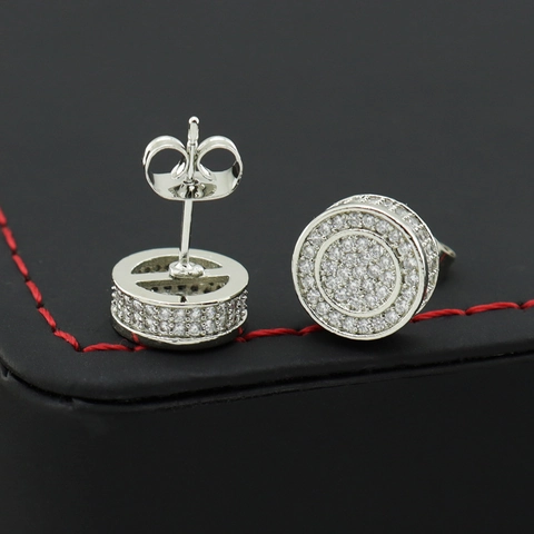 Orecchini a Bottone Hip Hop da Uomo in Rame Con Zirconia Intarsiato Completo Oro Argento Placcato Gioielli Geometrici Accessorio