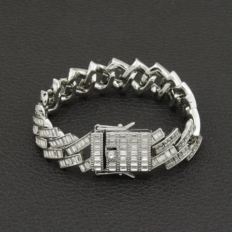Hip Hop Cuban Link Bracelet Alloy Baguette Zirconia Iced Out Chain For Men Women Nightclub Streetwear Party Jewelry Accessories