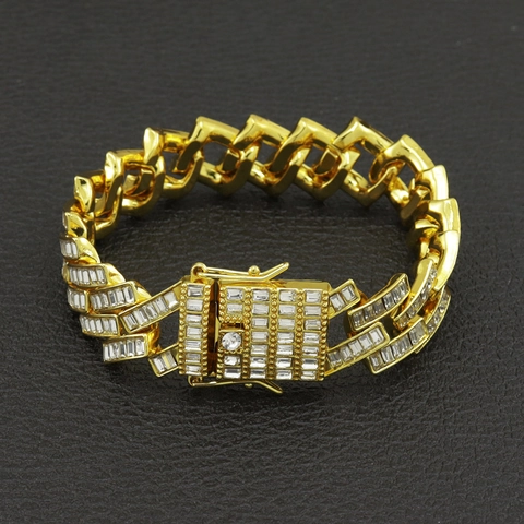 Hip Hop Cuban Link Bracelet Alloy Baguette Zirconia Iced Out Chain For Men Women Nightclub Streetwear Party Jewelry Accessories