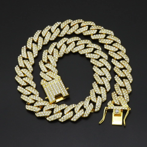 Collier Chaîne Maille Gourmette Glacée Alliage Zircone Large Hip Hop Hommes Streetwear Bijoux Accessoires Fête