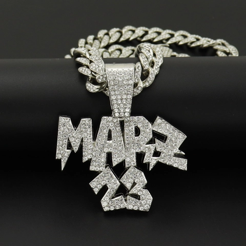 Collana con Pendente MARZ 23 Hip Hop in Lega con Strass Iced Out Gioielli Catena Cubana a Corda per Uomo Donna Accessorio