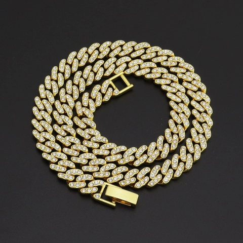 9MM Hip Hop Iced Out Cuban Link Chain Necklace For Men Women Alloy Rhinestone Pave Cuban Bracelet Streetwear Jewelry