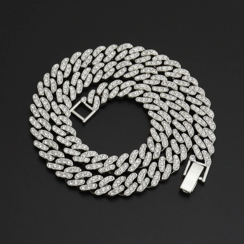 9MM Hip Hop Iced Out Cuban Link Chain Necklace For Men Women Alloy Rhinestone Pave Cuban Bracelet Streetwear Jewelry